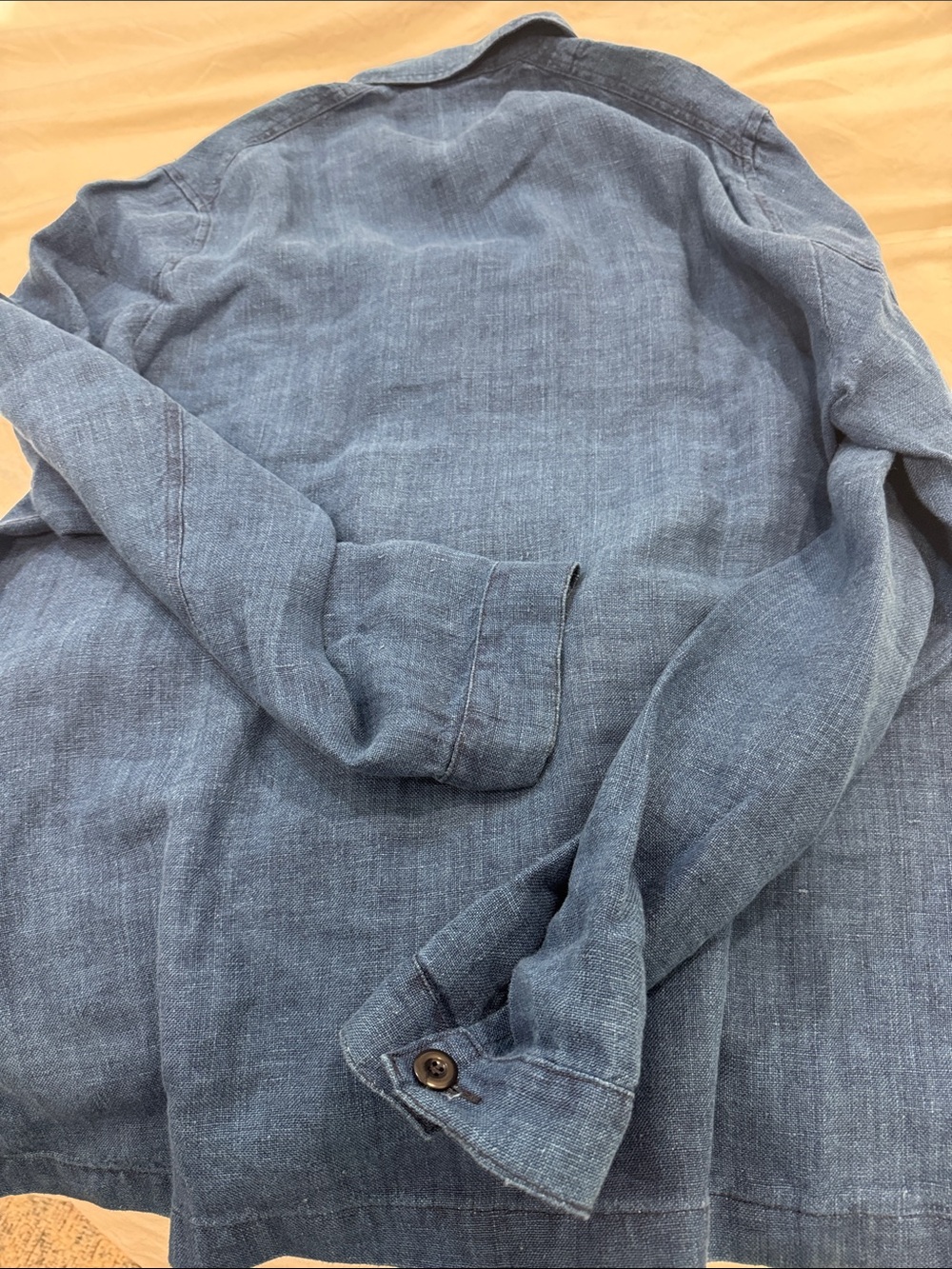 Men's Indigo Button-Front Field Jacket - Blue,100% Linen,Made In France - Picture 5 of 6